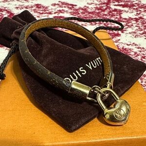 Louis Vuitton Brown Bracelet with Gold Heart Lock